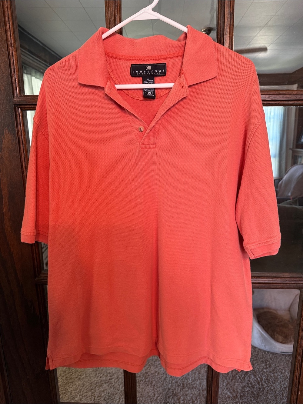 Consensus Sportswear Mens XL Coral‎ Orange 100% Cotton Short Sleeve Polo Shirt